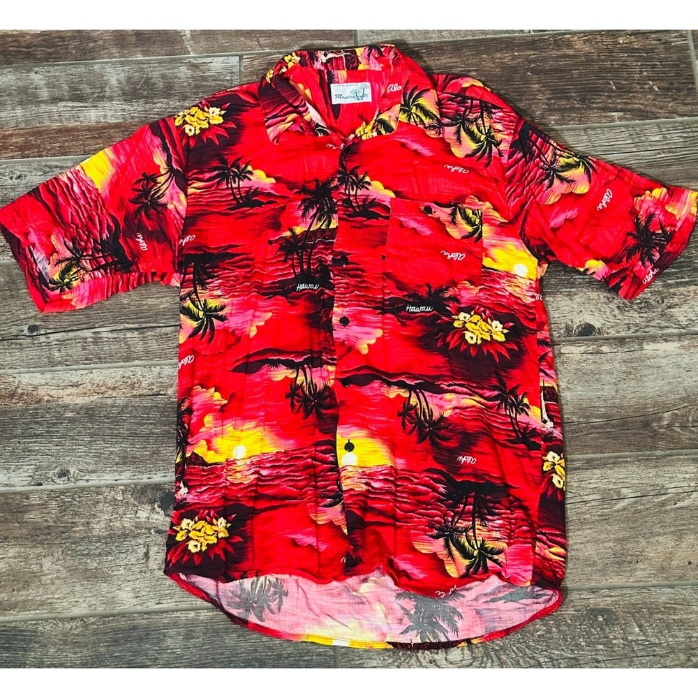Men's monticerutti Short Sleeve Polyester Hawaiian Shirt - Red Floral -  Small